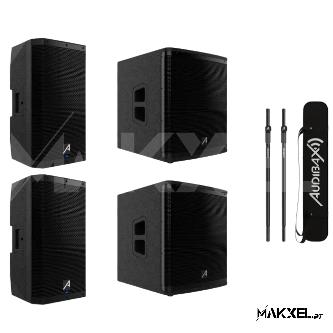 Kit 2 Audibax DSP 12 12' + 2 Audibax DSP 12s Subwoofer + barras de suporte 1
