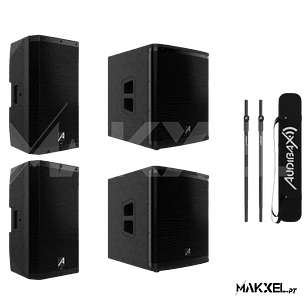 Kit 2 Audibax DSP15 15' + 2 Audibax DSP15s Subwoofer + barras de suporte
