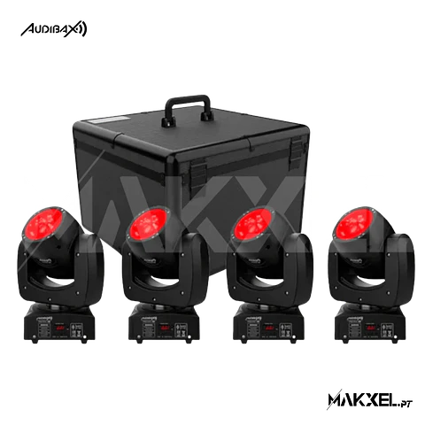 KIT 4 Audibax Arizona 100 Cabeza Móvil Beam 100W RGBW 4 en 1 + Flightcase Mala