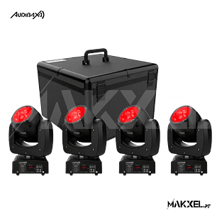 KIT 4 Audibax Arizona 100 Cabeza Móvil Beam 100W RGBW 4 en 1 + Flightcase Mala
