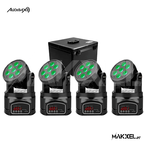 Kit 4 Audibax IOWA 70 RGBW 4 in 1 Wash + Flightcase  BLACK