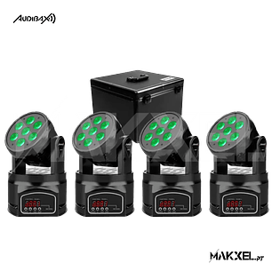 Kit 4 Audibax IOWA 70 RGBW 4 in 1 Wash + Flightcase  BLACK