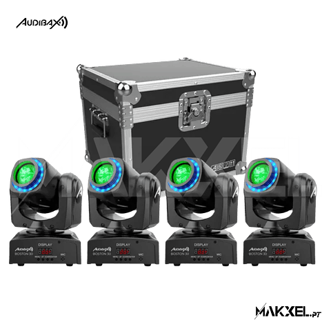 Kit 4 Audibax Boston 30 Ring + Flightcase