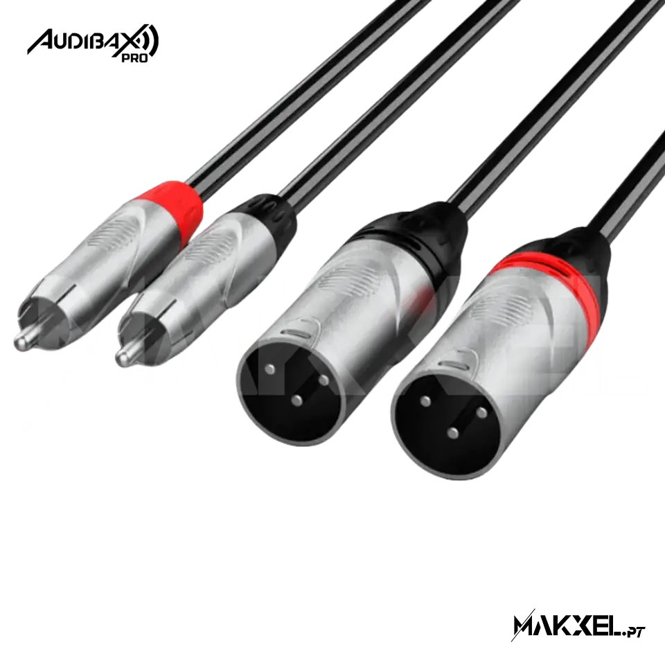 Audibax Pro Cabo 2 XLR macho para 2 RCA 3 metros preto 1