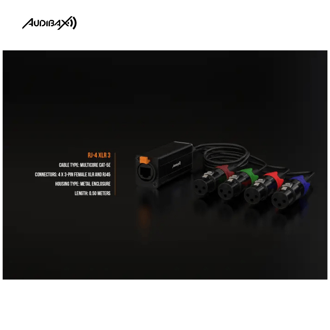 Audibax RJ-4 Cabo Multicore 4 x XLR Fêmea para RJ45 Cat5 5