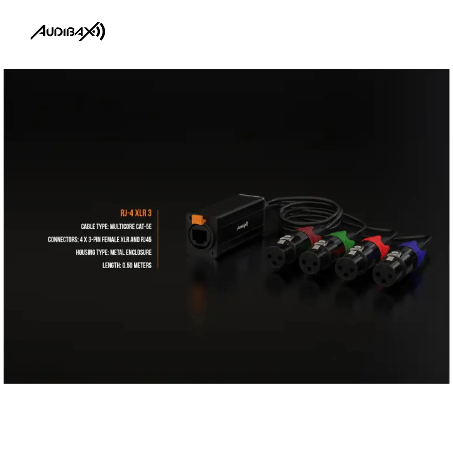 Audibax RJ-4 Cabo Multicore 4 x XLR Fêmea para RJ45 Cat5 5