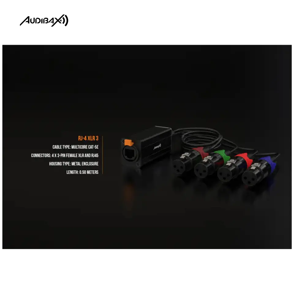 Audibax RJ-4 Cabo Multicore 4 x XLR Fêmea para RJ45 Cat5 5