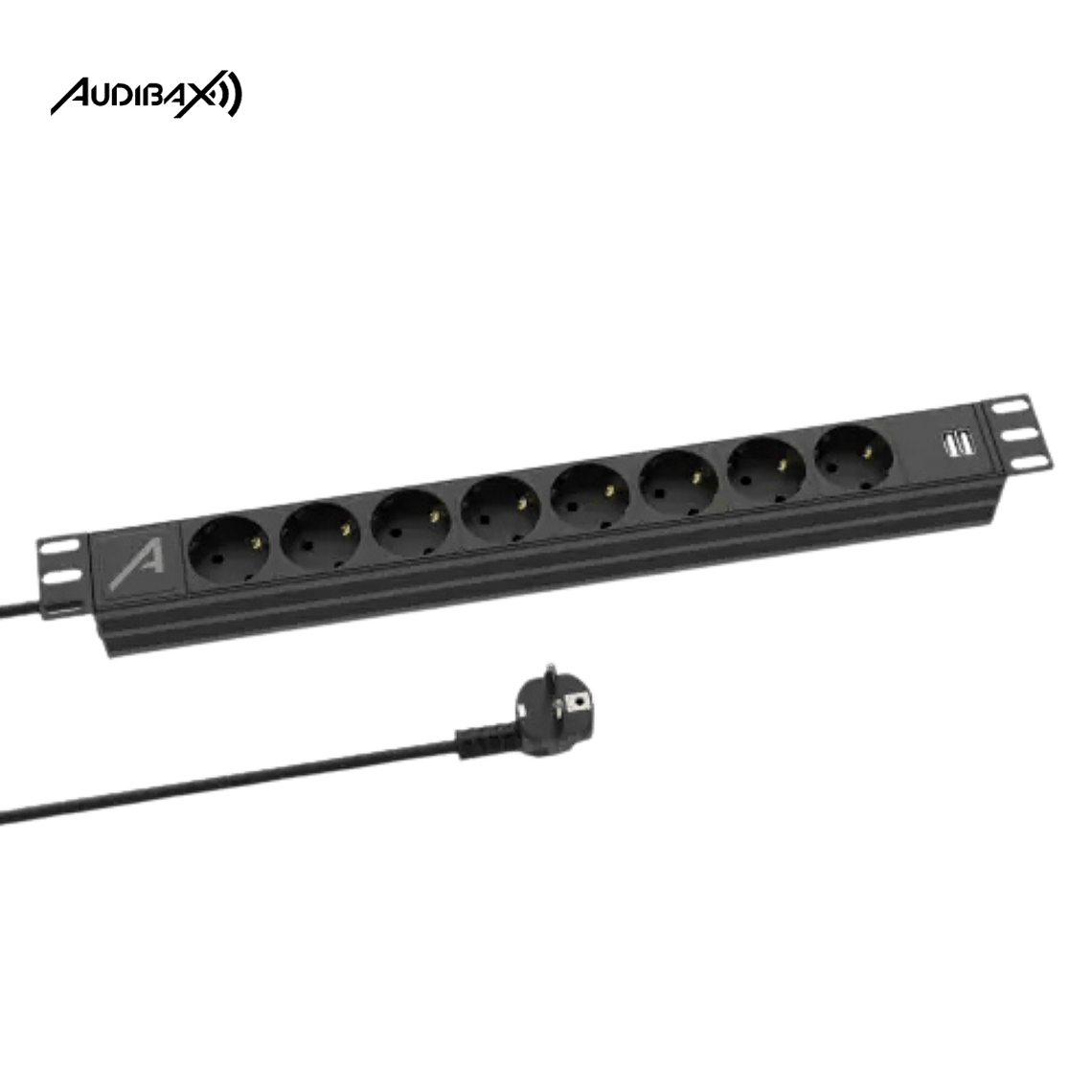 Régua de energia rack 1U de 19' Audibax PSR8-SB-USB 8 Entradas Schuko + 2 Entradas USB A 1