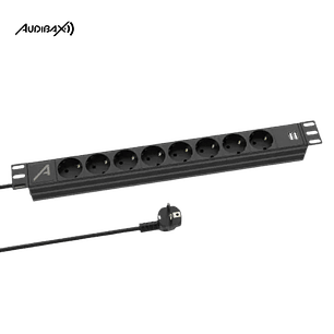 Régua de energia rack 1U de 19' Audibax PSR8-SB-USB 8 Entradas Schuko + 2 Entradas USB A