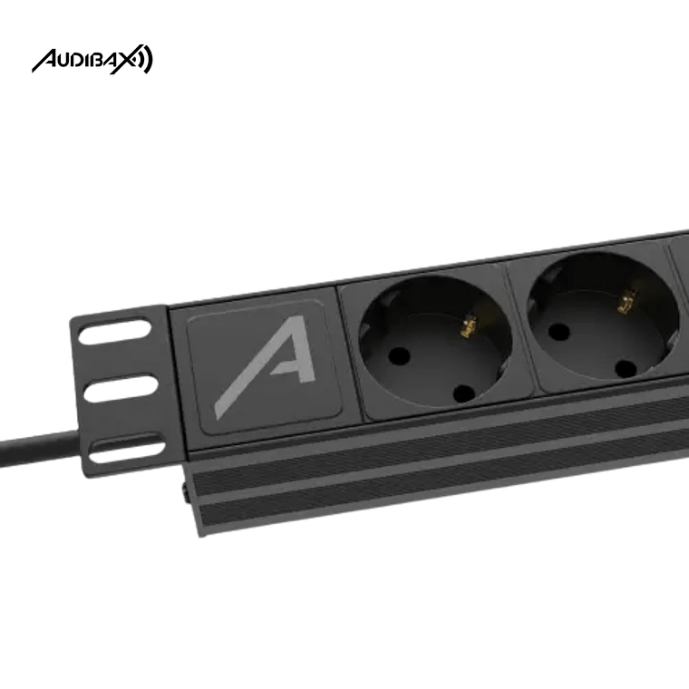 Régua de energia rack 1U de 19' Audibax PSR8-SB-USB 8 Entradas Schuko + 2 Entradas USB A 2