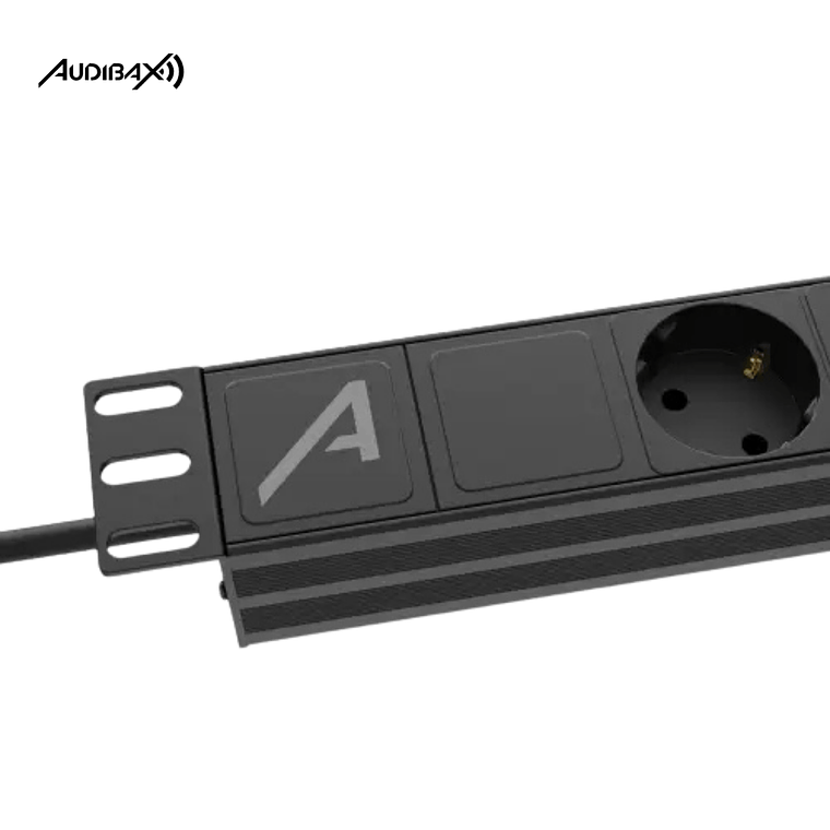 Régua de energia rack  19' 1U Audibax PSR8-SB 8 tomadas 2