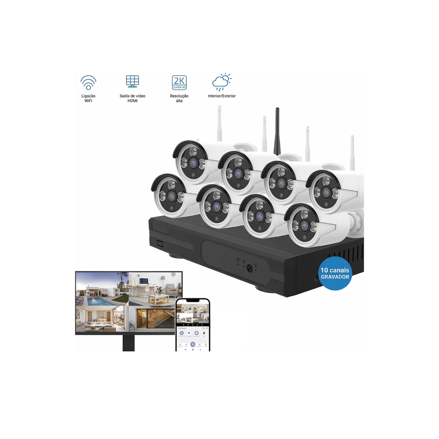 Kit de 4 câmaras, monitoramento Inteligente HD de 1MP com áudio bidirecional 6