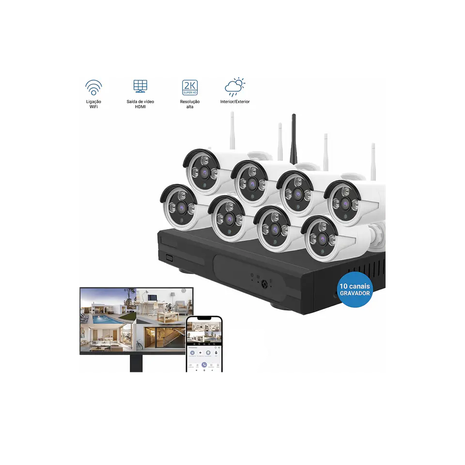 Kit de 8 câmaras, monitoramento Inteligente HD de 1MP com áudio bidirecional 5