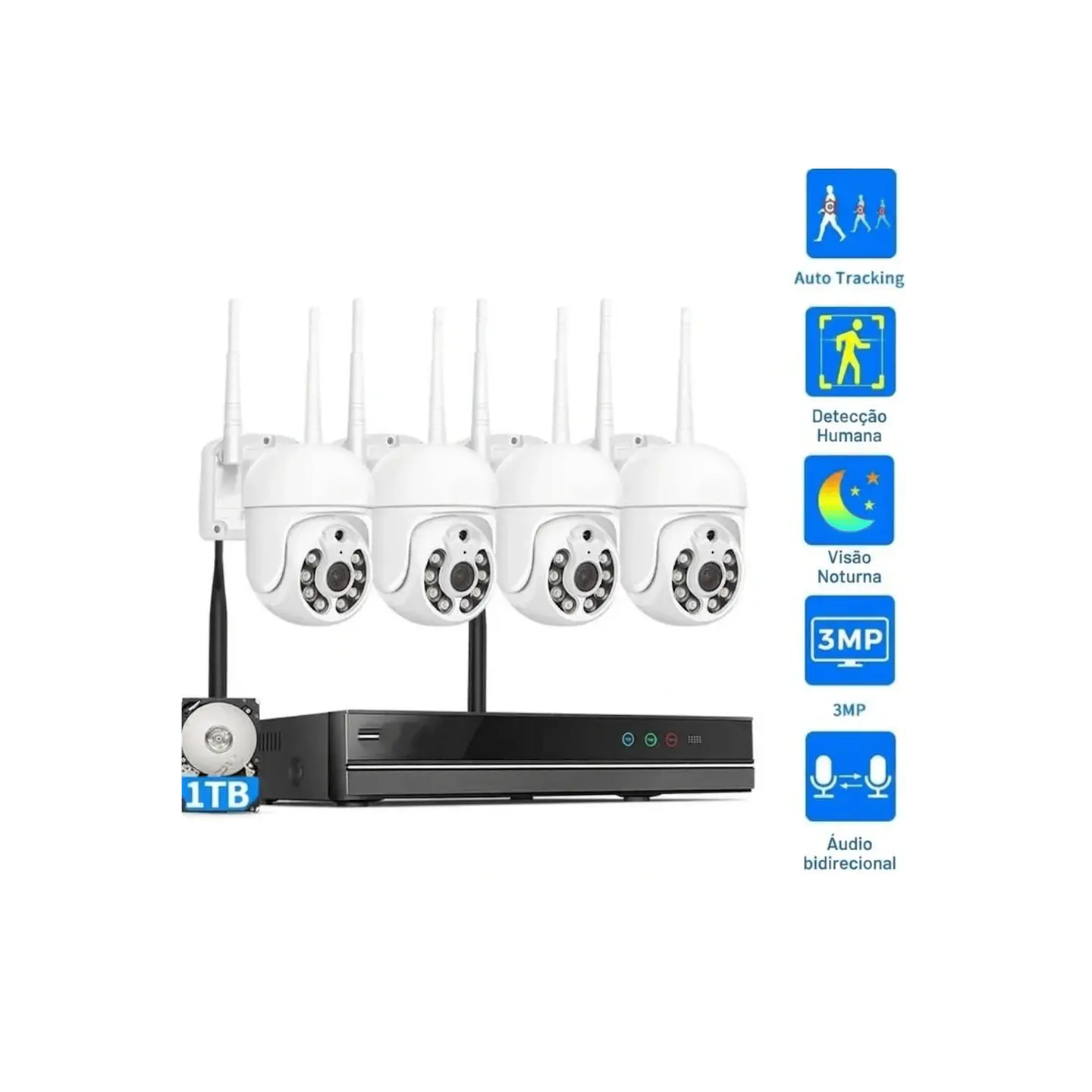 Kit 4 câmaras videovigilância Wi-Fi, movimento rotativo 5