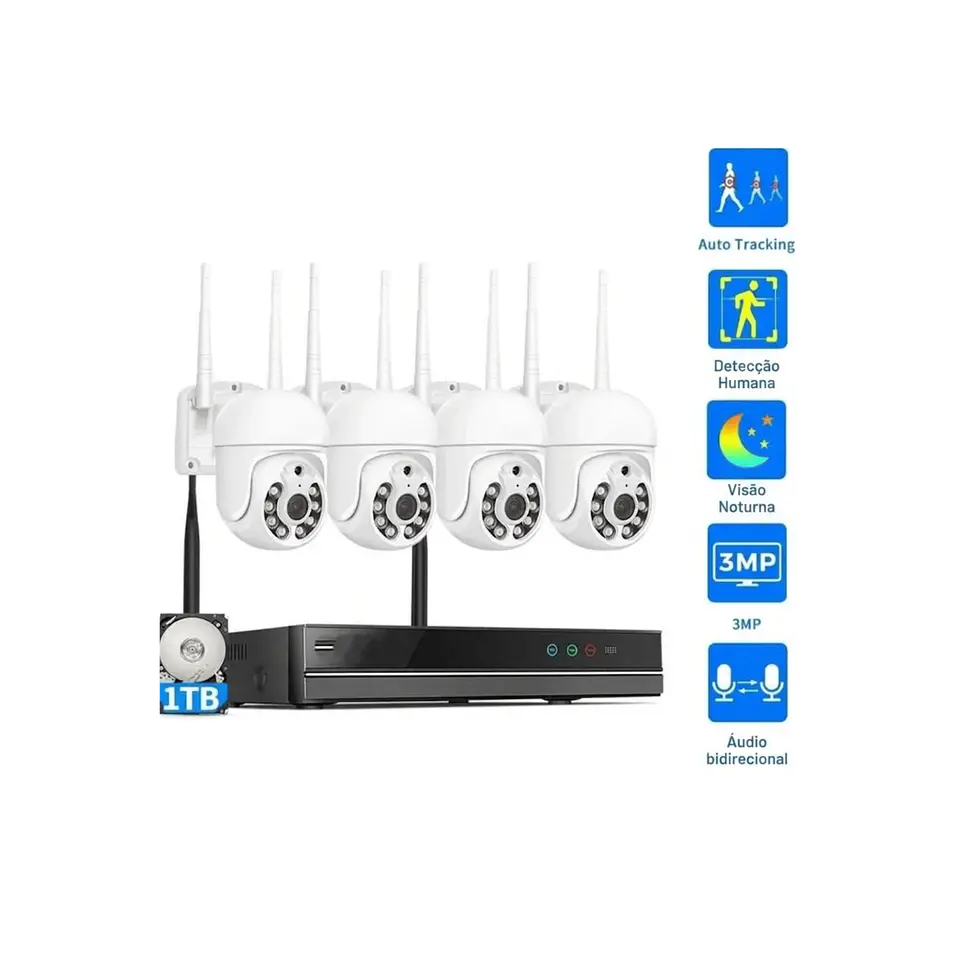 Kit 4 câmaras videovigilância Wi-Fi, movimento rotativo 5
