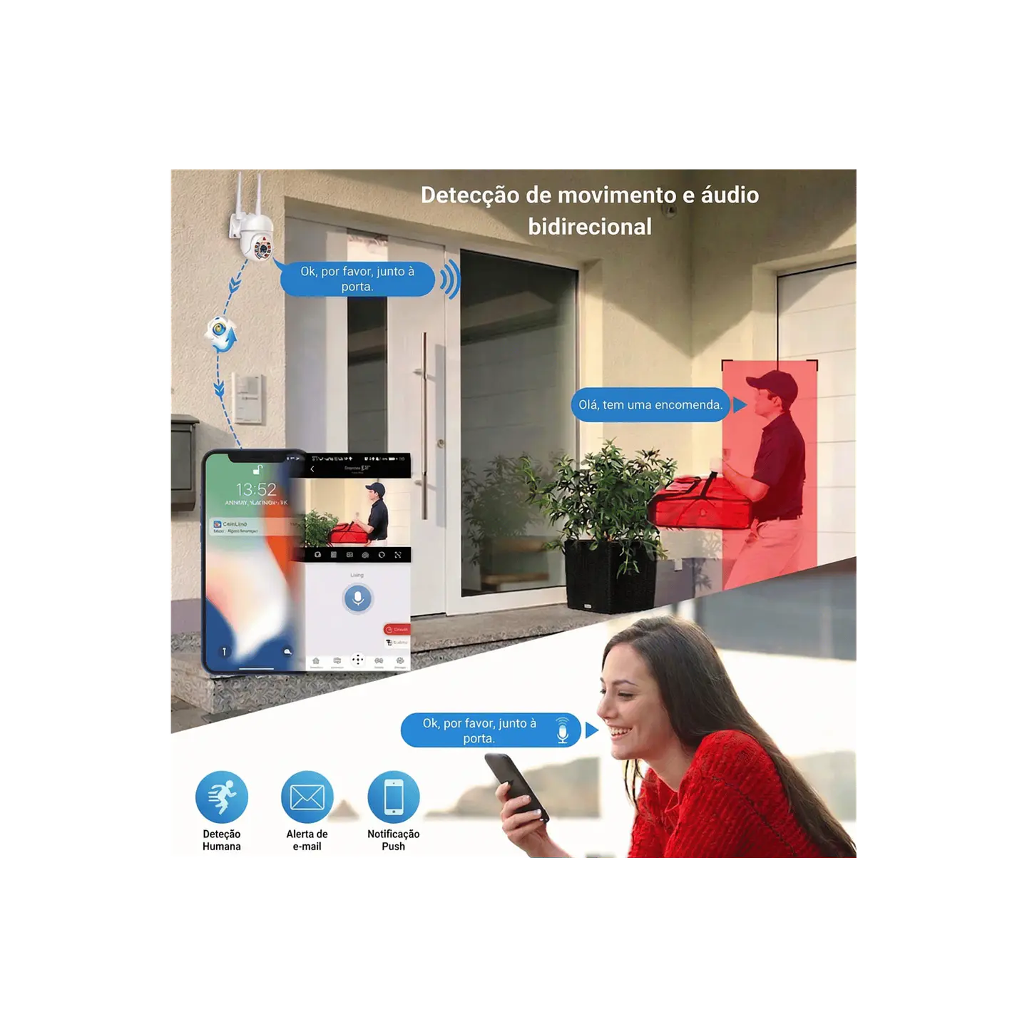 Kit 4 câmaras videovigilância Wi-Fi, movimento rotativo 4