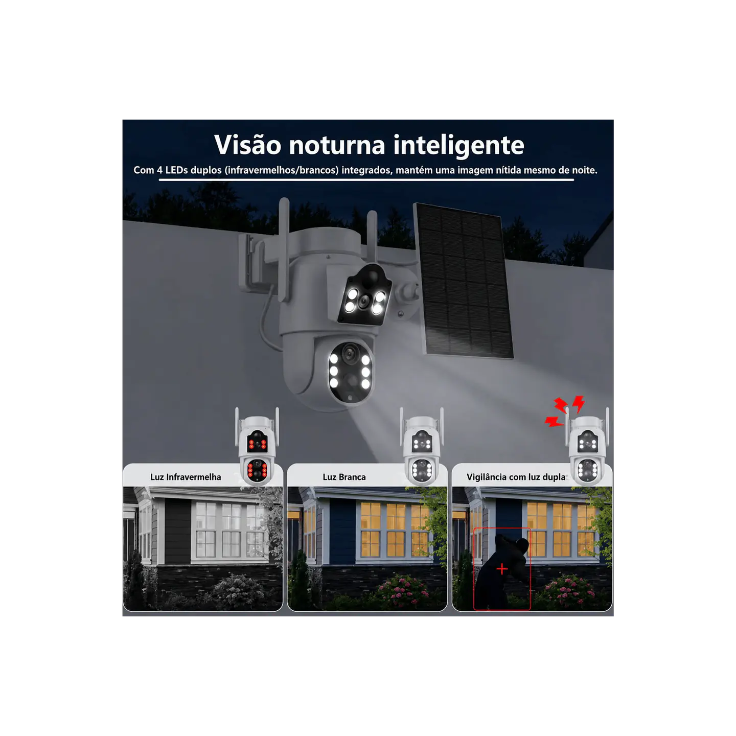 Câmara dupla rotativa de videovigilância solar 4