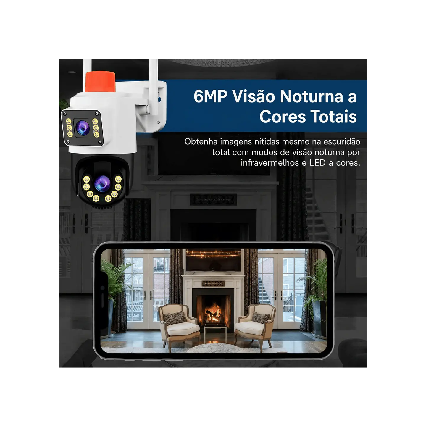 Câmera vigilância rotativa Wi-Fi 4MP Grande Angular 3