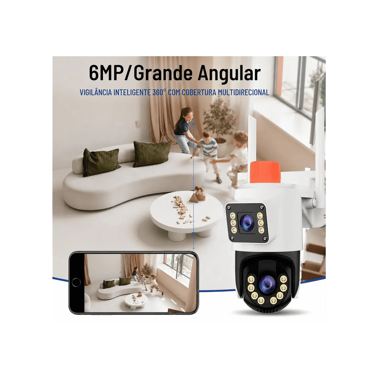 Câmera vigilância rotativa Wi-Fi 4MP Grande Angular 4