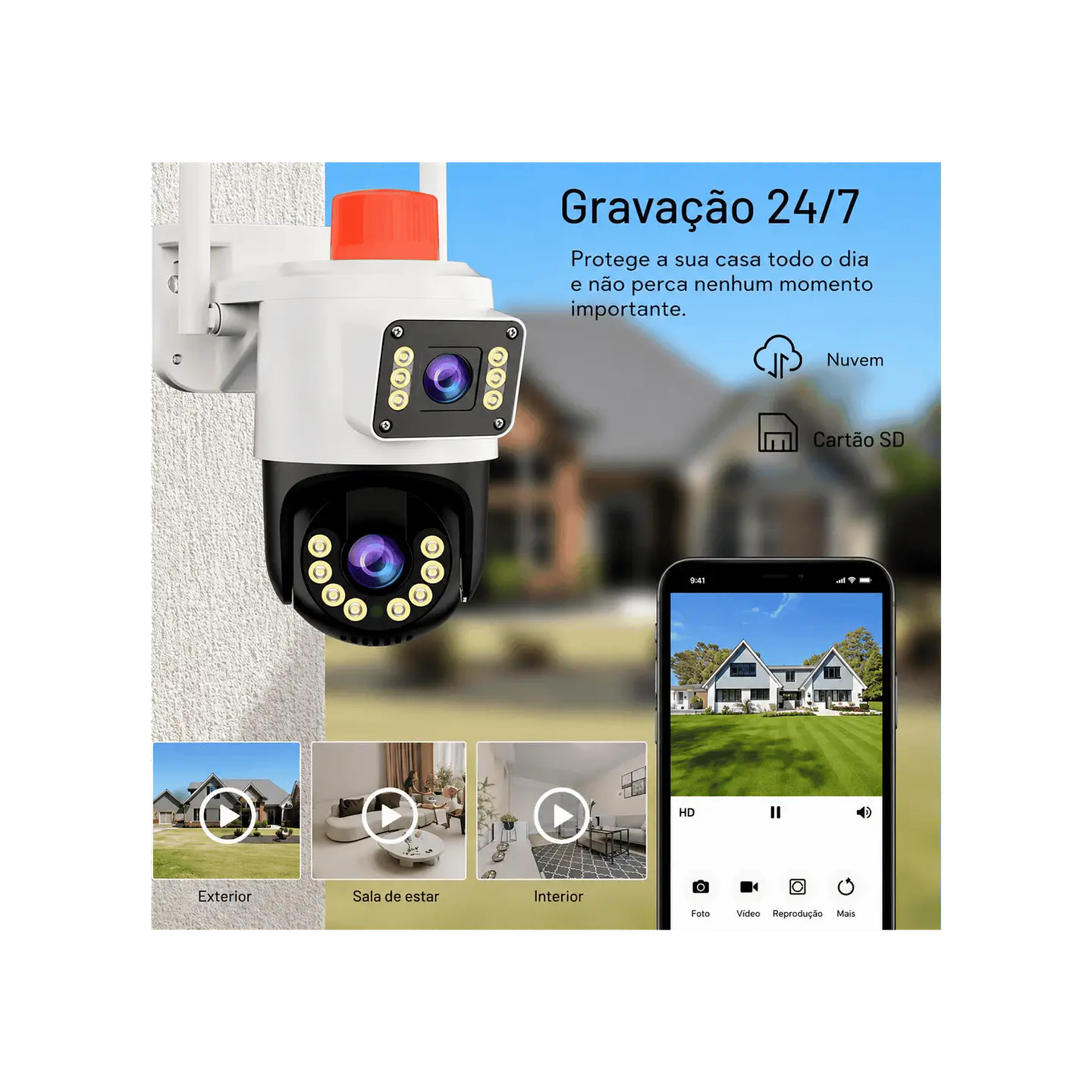 Câmera vigilância rotativa Wi-Fi 4MP Grande Angular 5