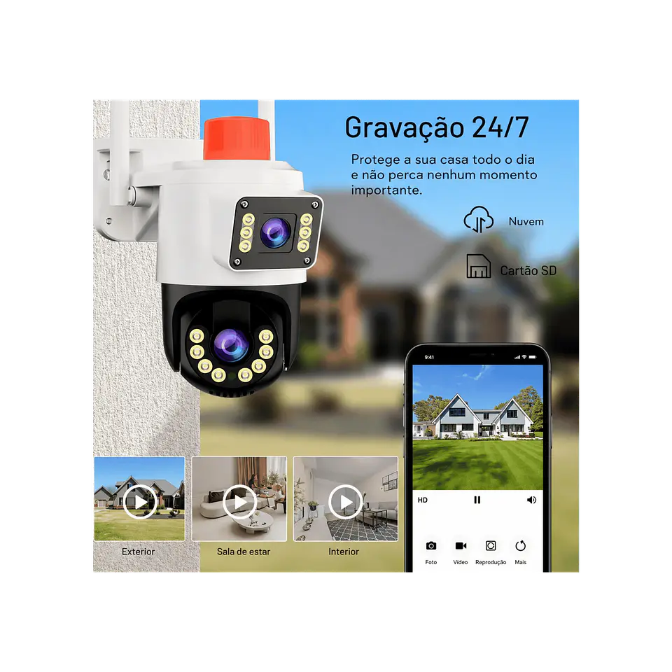 Câmera vigilância rotativa Wi-Fi 4MP Grande Angular 5