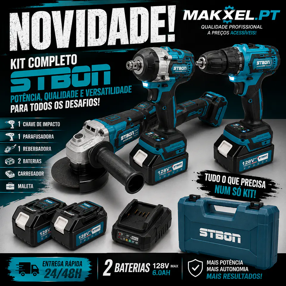 Kit Rebarbadora, chave de impacto, parafusadora, 2 baterias, carregador, mala e acessórios  1
