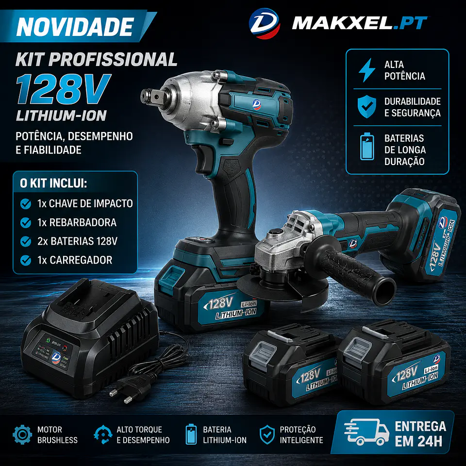 Rebarbadora + Chave de Impacto + 2  baterias + 1 mala  1