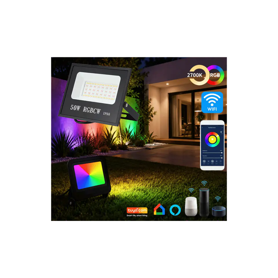 Projetor LED SMART 50W IP65 WiFi RGB + CCT  1