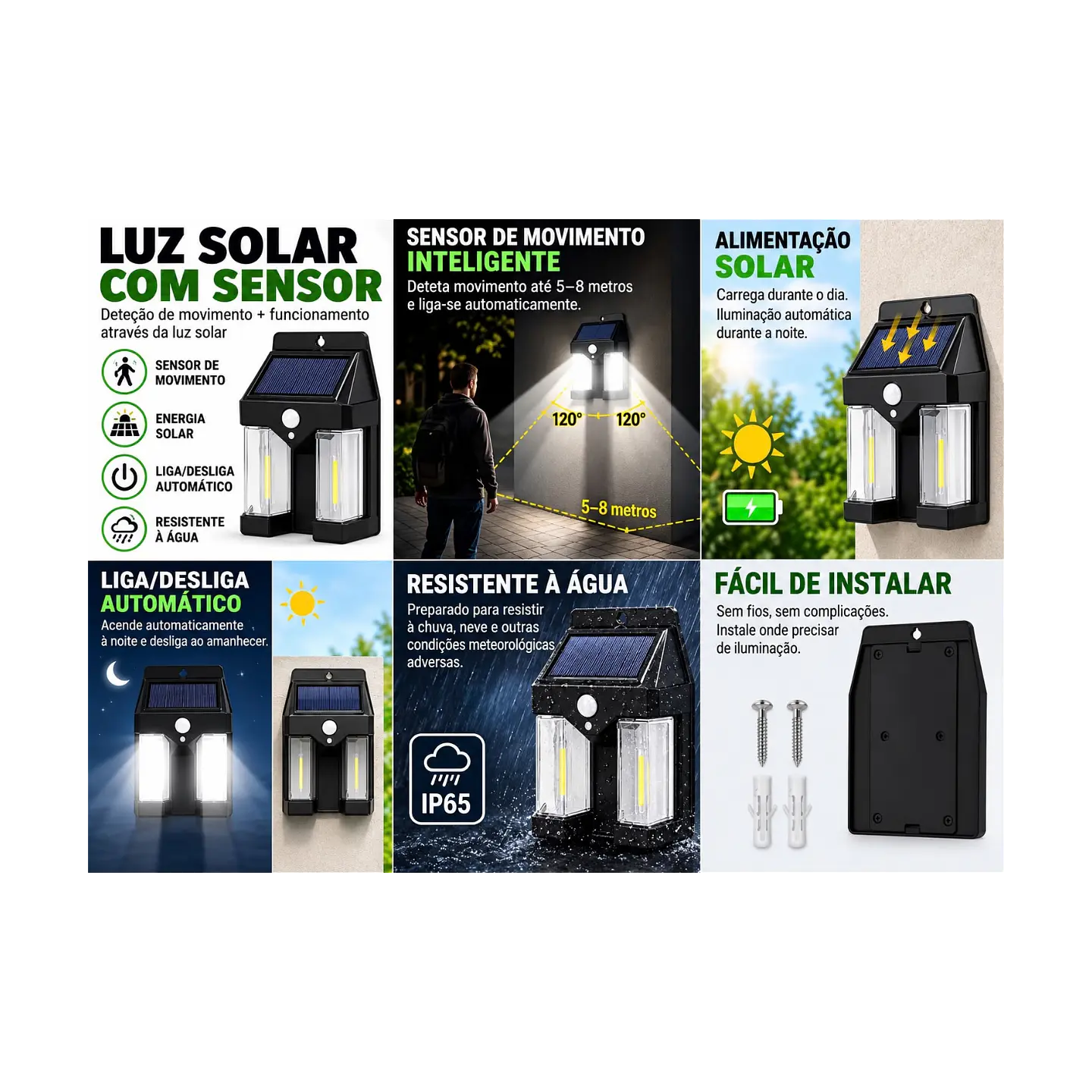 Aplique solar 2 Lampadas com sensor de movimento 2