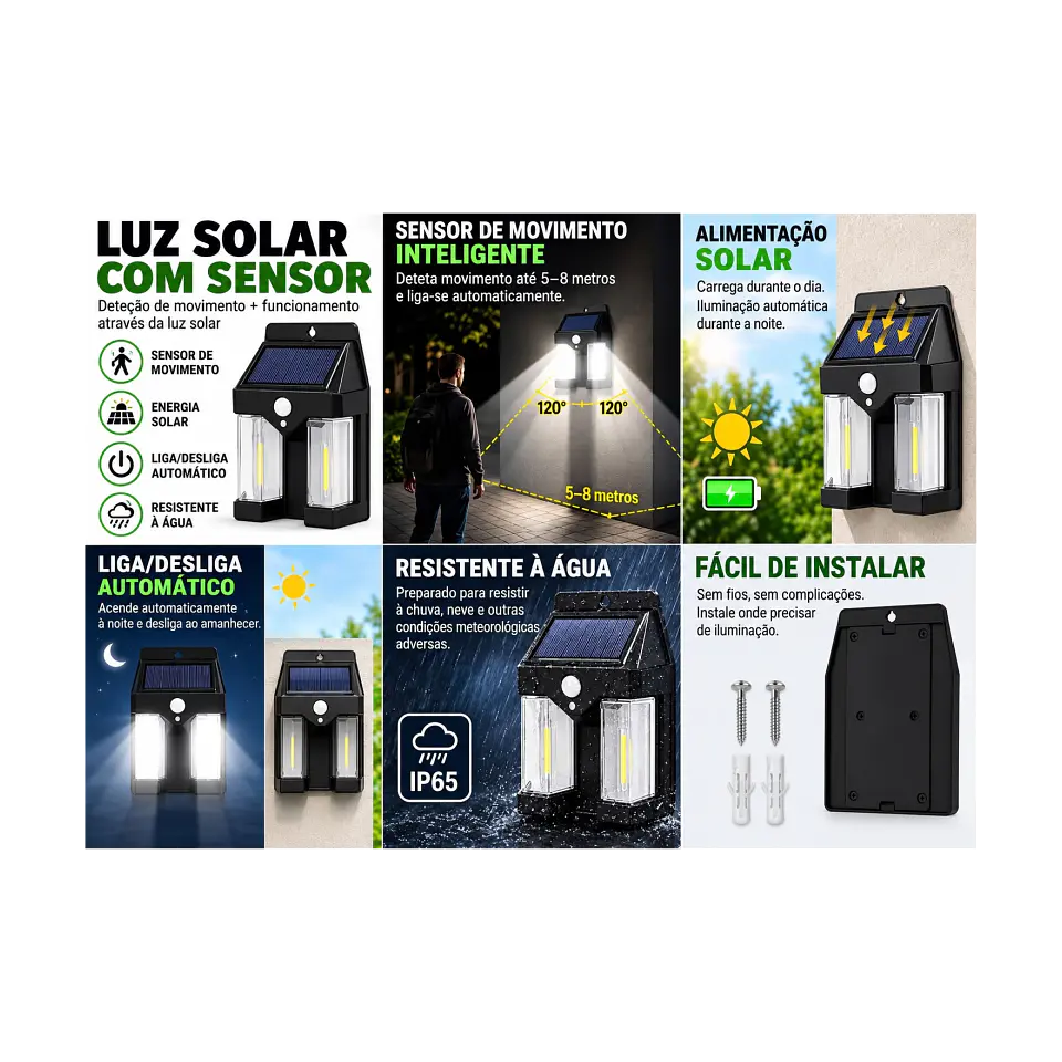 Aplique solar 2 Lampadas com sensor de movimento 2