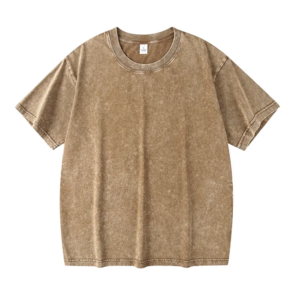 Washed And Distressed 230g Heavyweight Cotton Short Sleeved T-shirt Versatile Men Women Summer Solid Color Loose T Shirts Top 5