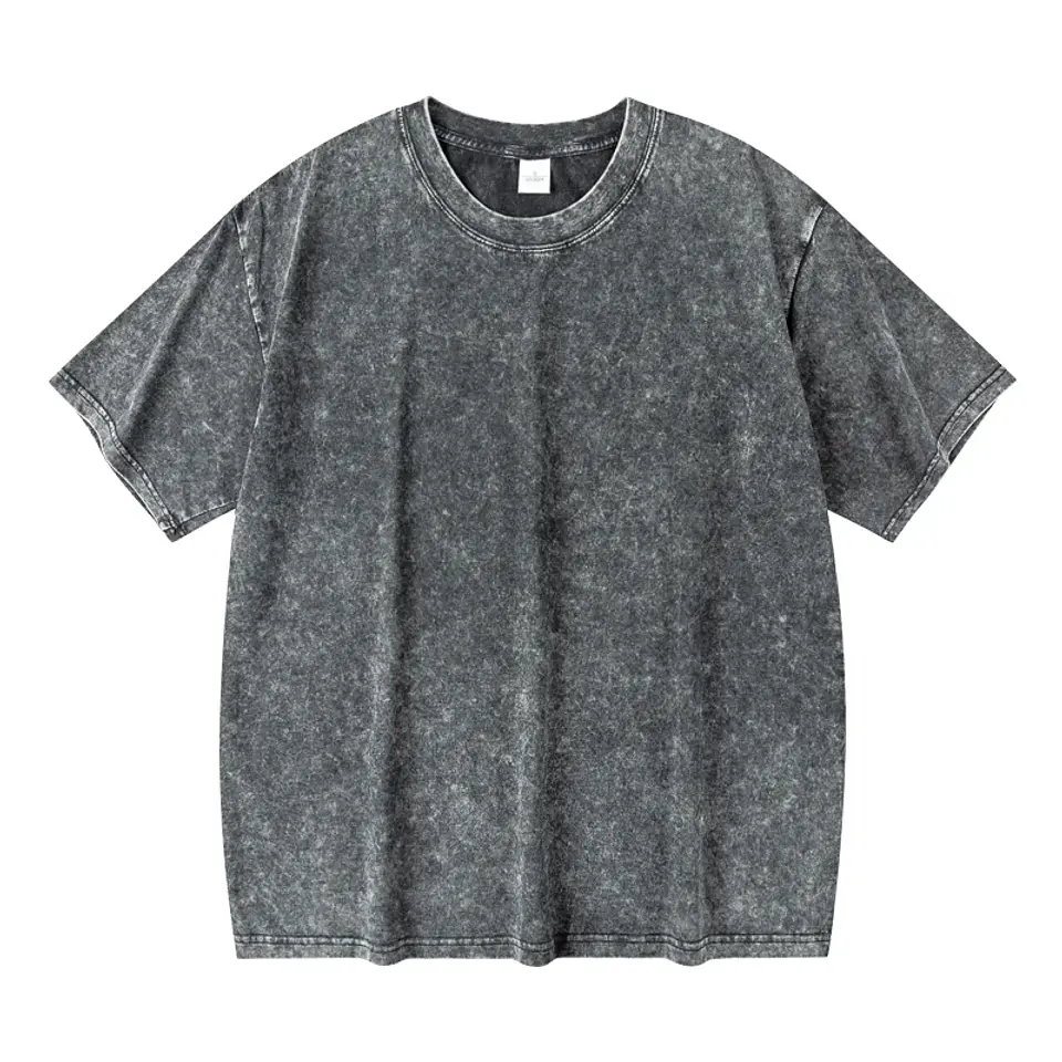 Washed And Distressed 230g Heavyweight Cotton Short Sleeved T-shirt Versatile Men Women Summer Solid Color Loose T Shirts Top 6