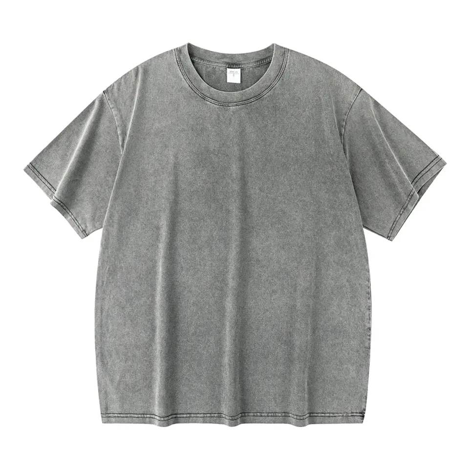Washed And Distressed 230g Heavyweight Cotton Short Sleeved T-shirt Versatile Men Women Summer Solid Color Loose T Shirts Top 8
