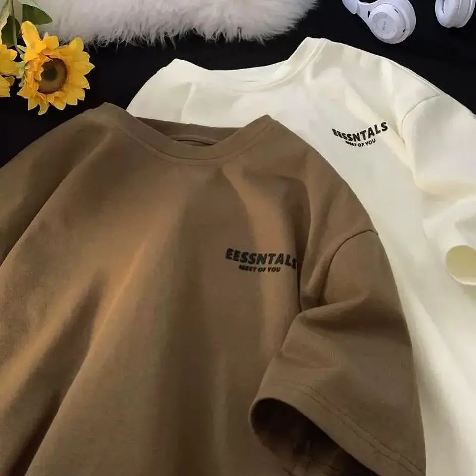 2026 Summer Men's Oversized Letter Print Short Sleeve T-shirt Casual Loose Crew Neck Tee Streetwear Tops for Men 1