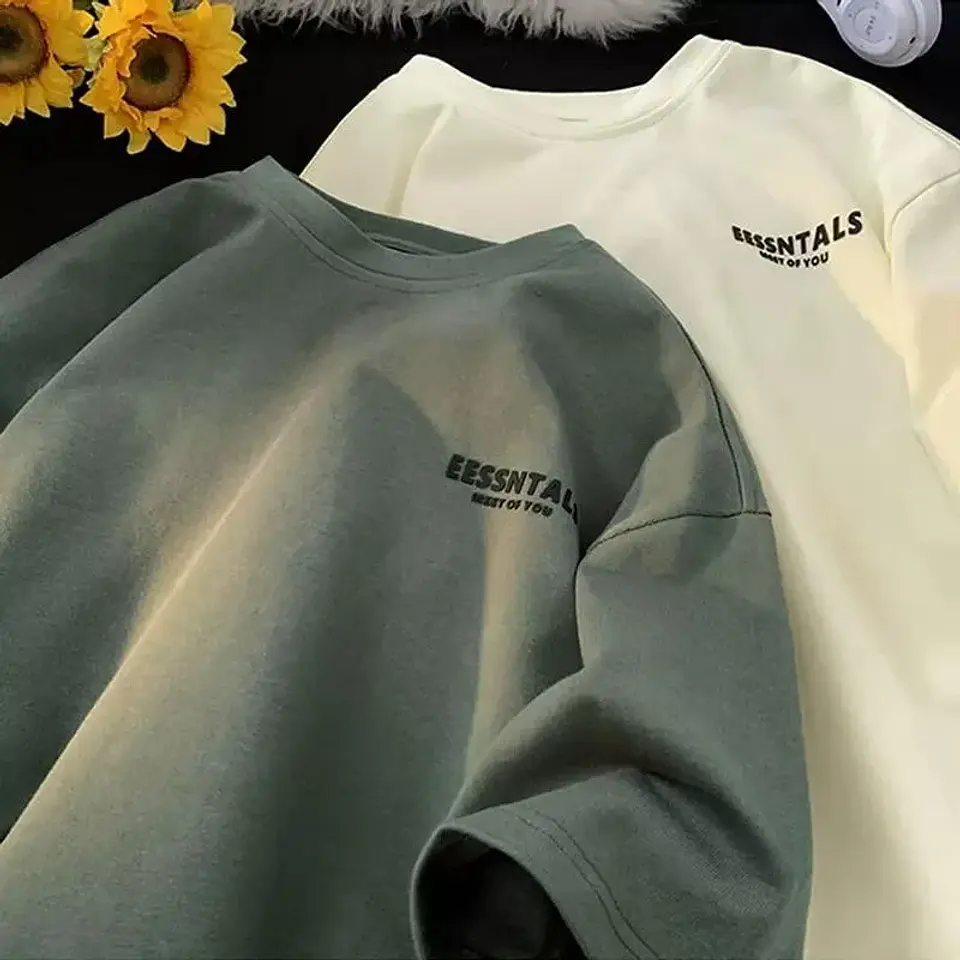 2026 Summer Men's Oversized Letter Print Short Sleeve T-shirt Casual Loose Crew Neck Tee Streetwear Tops for Men 2