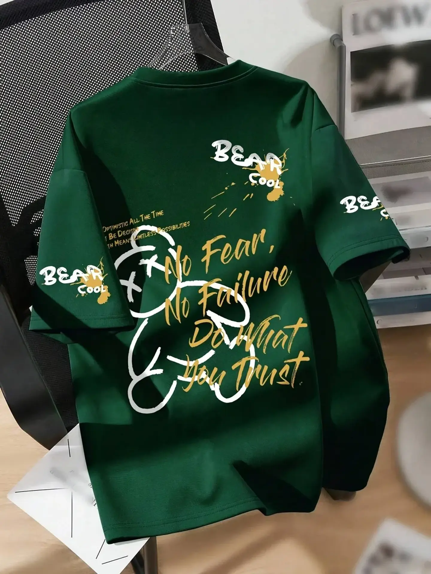 Summer men's round neck breathable T-shirt with cartoon bear print pattern suitable for daily and weekend gifting to friends 1