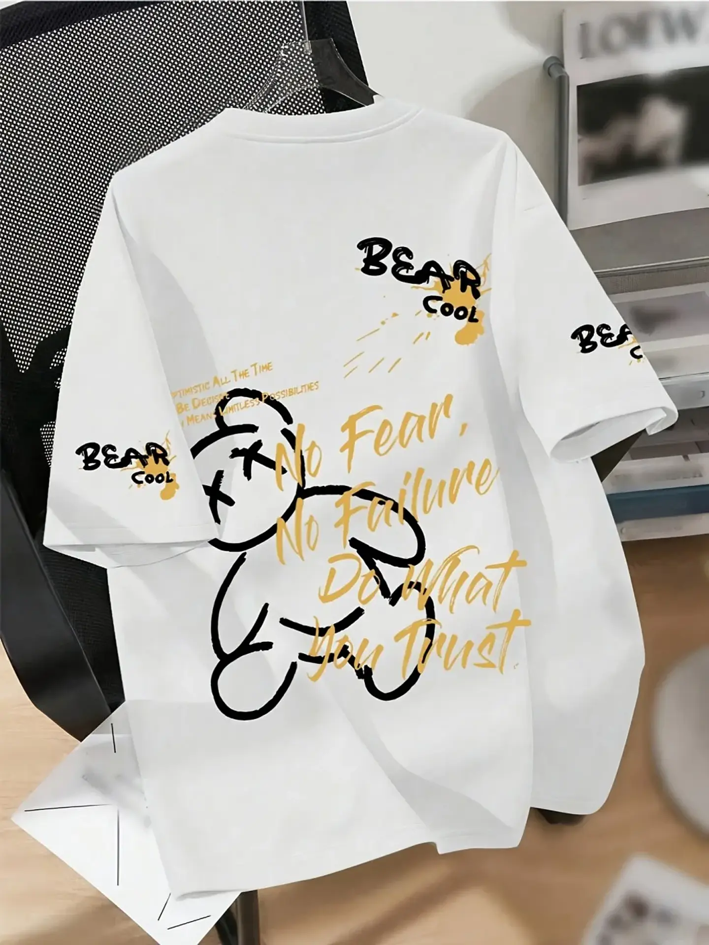 Summer men's round neck breathable T-shirt with cartoon bear print pattern suitable for daily and weekend gifting to friends 2