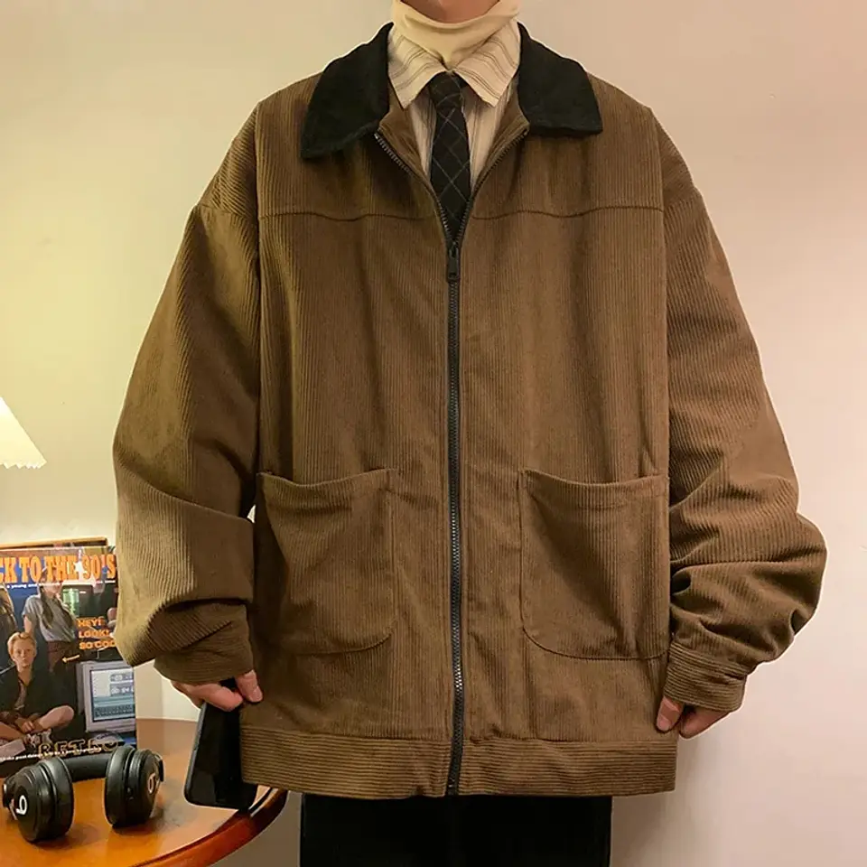 American Style Vintage 2026 Men Bomber Jacket Windbreakers Zipper Coats Autumn Loose Cargo Outwear 4
