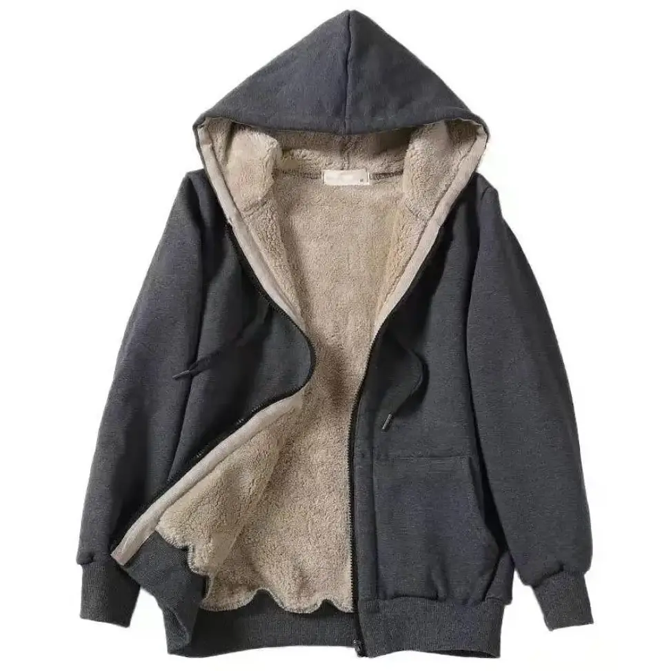 Autumn New Street Style Women's Hooded Long Sleeve  Color Sweatshirt Printed Plush Loose Outerwear Casual Streetwear 1