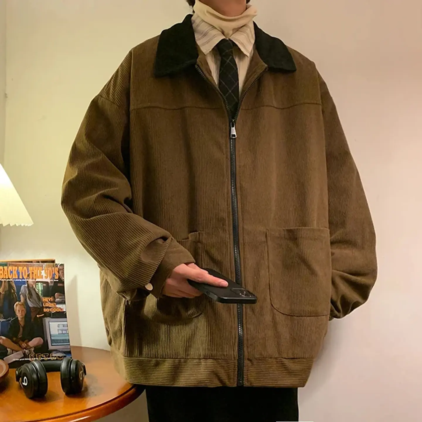 American Style Vintage 2026 Men Bomber Jacket Windbreakers Zipper Coats Autumn Loose Cargo Outwear 5