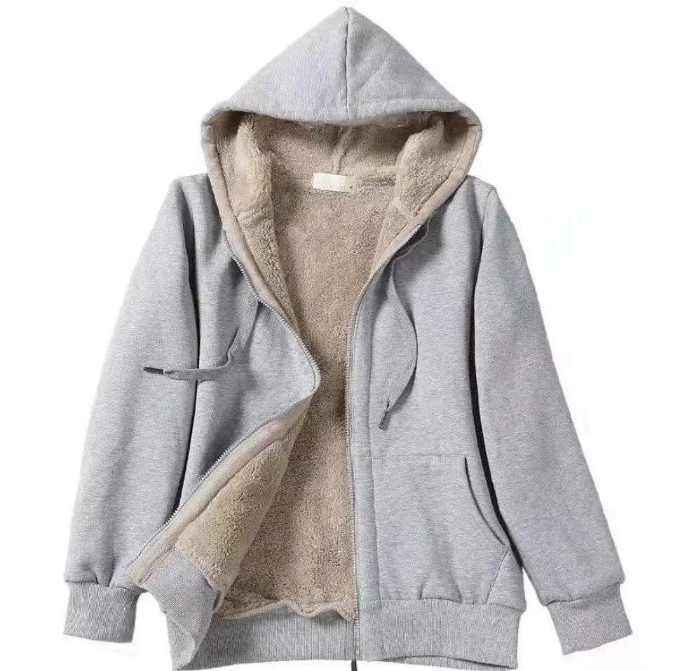 Autumn New Street Style Women's Hooded Long Sleeve  Color Sweatshirt Printed Plush Loose Outerwear Casual Streetwear 2