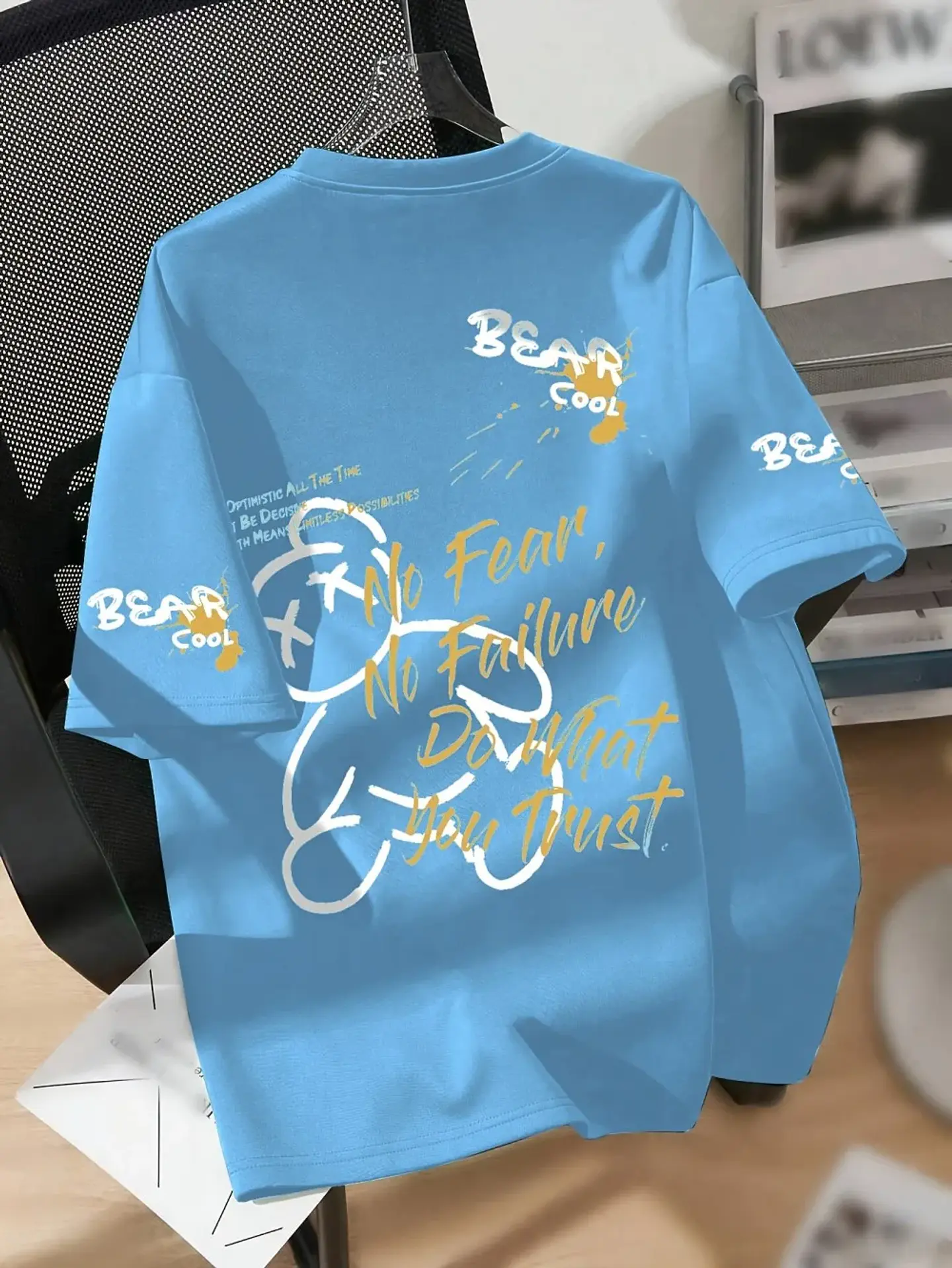 Summer men's round neck breathable T-shirt with cartoon bear print pattern suitable for daily and weekend gifting to friends 5