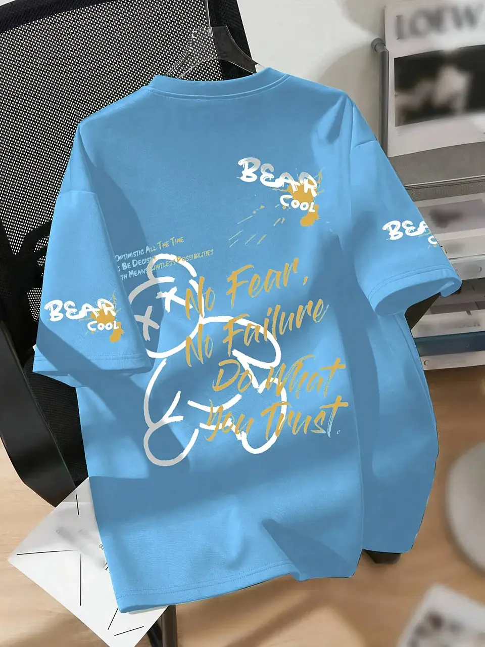 Summer men's round neck breathable T-shirt with cartoon bear print pattern suitable for daily and weekend gifting to friends 5