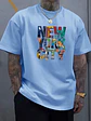 New men's polyester fabric comfortable casual loose plus size New York City printed sports round neck short sleeved T-shirt top - Thumbnail 2
