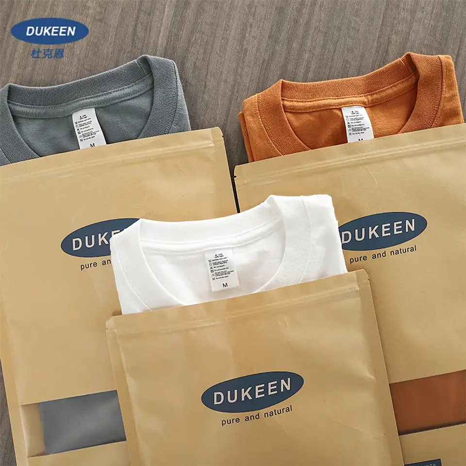 Dukeen 280gsm Oversized Heavy T-Shirt for Men Summer Short Sleeve Tee Cotton Solid Color Top Casual T Shirts One Piece 2