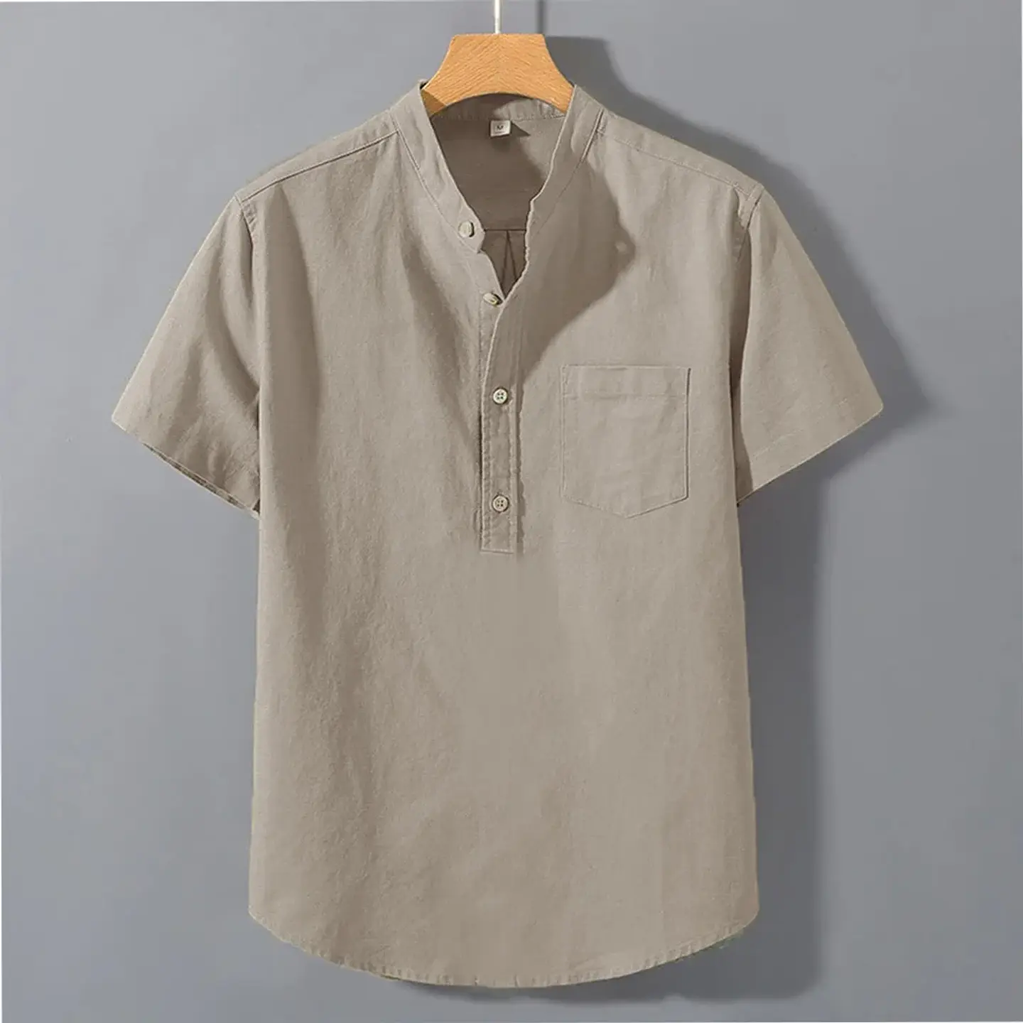 Men's Summer Short Sleeve Solid Color T-shirt Pocket Design Button Shirts Daily High Street Wear Simple Comfortable Style 1