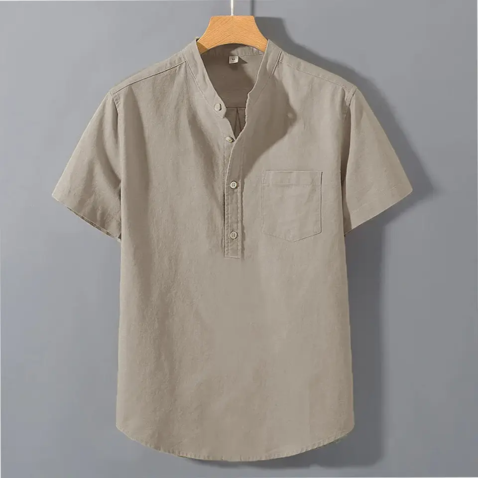 Men's Summer Short Sleeve Solid Color T-shirt Pocket Design Button Shirts Daily High Street Wear Simple Comfortable Style 1