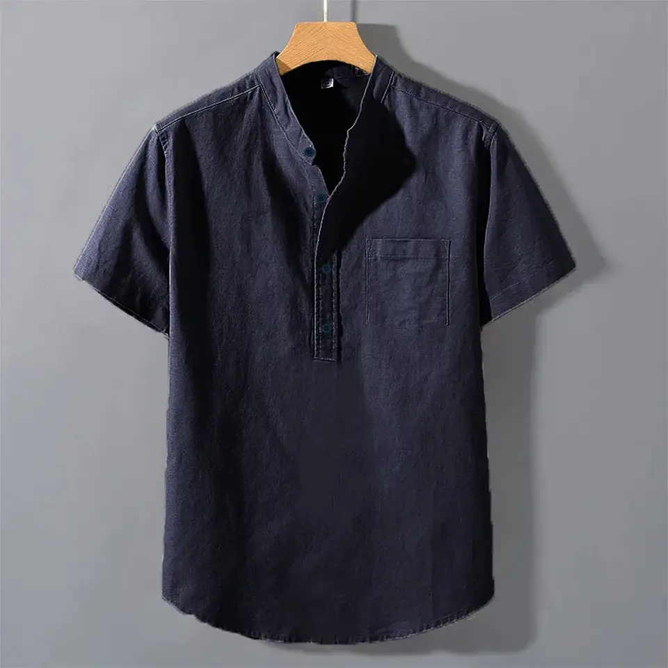 Men's Summer Short Sleeve Solid Color T-shirt Pocket Design Button Shirts Daily High Street Wear Simple Comfortable Style 2