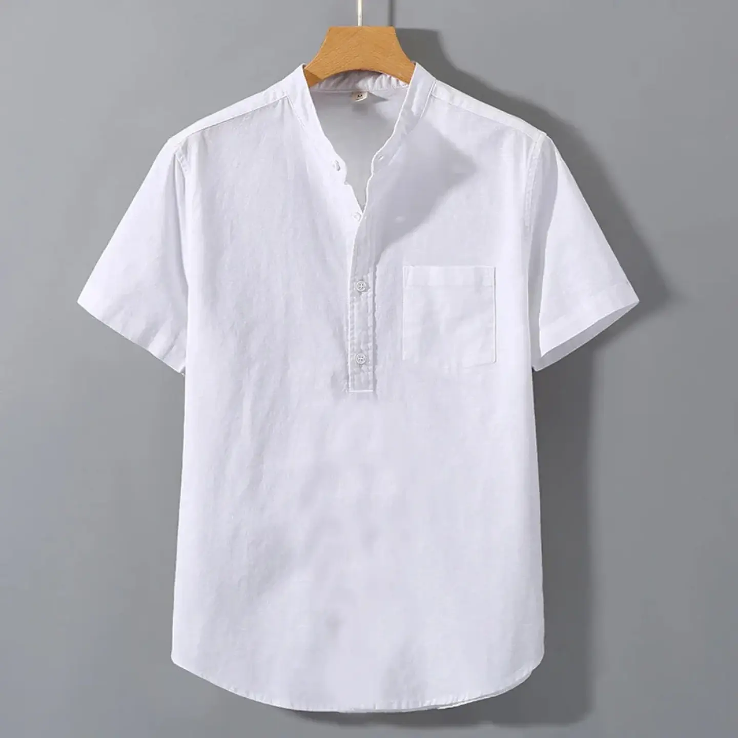 Men's Summer Short Sleeve Solid Color T-shirt Pocket Design Button Shirts Daily High Street Wear Simple Comfortable Style 3