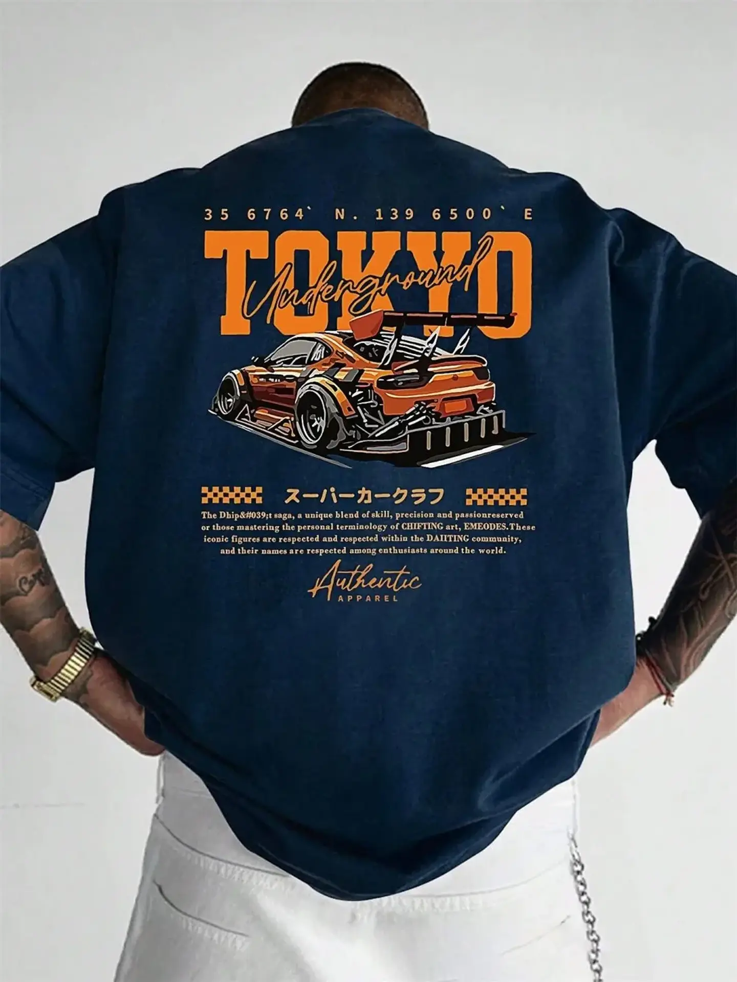 New men's summer fashion casual Japanese Tokyo pattern printed round neck short sleeved polyester fabric breathable T-shirt 1